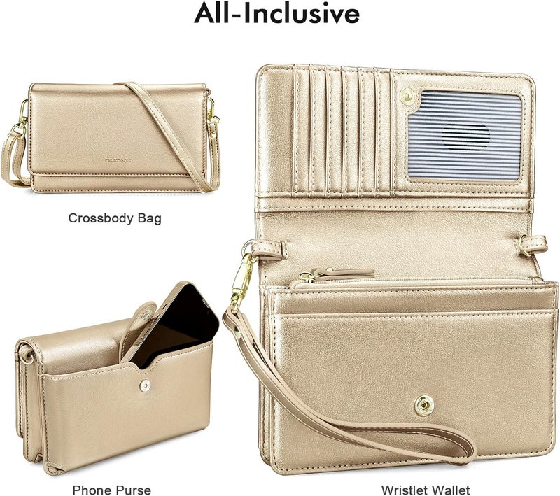 Nuoku Crossbody Bag for Women Cellphone Little Purse with Credit Card Slots Lightweight Leather Wristlet Wallet | Cellphone, Little Purse, Lightweight - Image 2